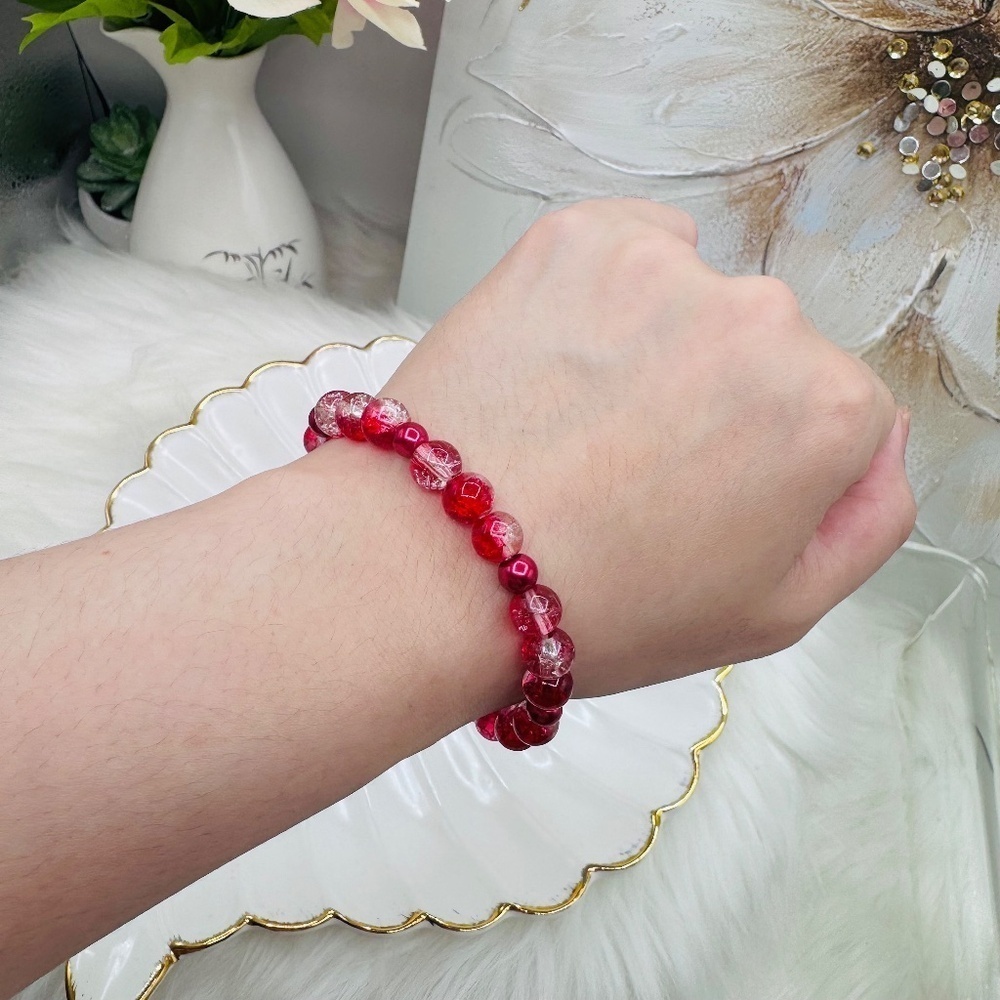 Gradient Glass Beaded Bracelet Style A Red - Picture 3 of 6